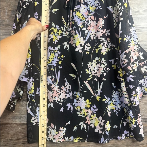 Calvin Klein Pink and Yellow Floral Ruffled Blouse with Bell Sleeves - Picture 4 of 6